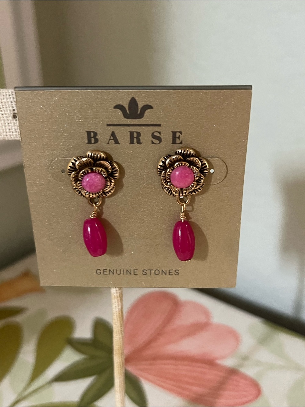 NWT Studio Barse Hot Pink and Gold Floral Drop Earrings / Convert to Studs #BJ